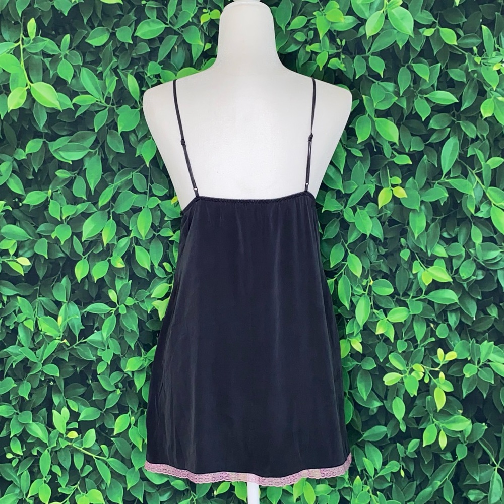 Victoria’s Secret Silk Slip Dress · Dark Gray w/ Pink Lace Trim · Size L - Picture 4 of 5
